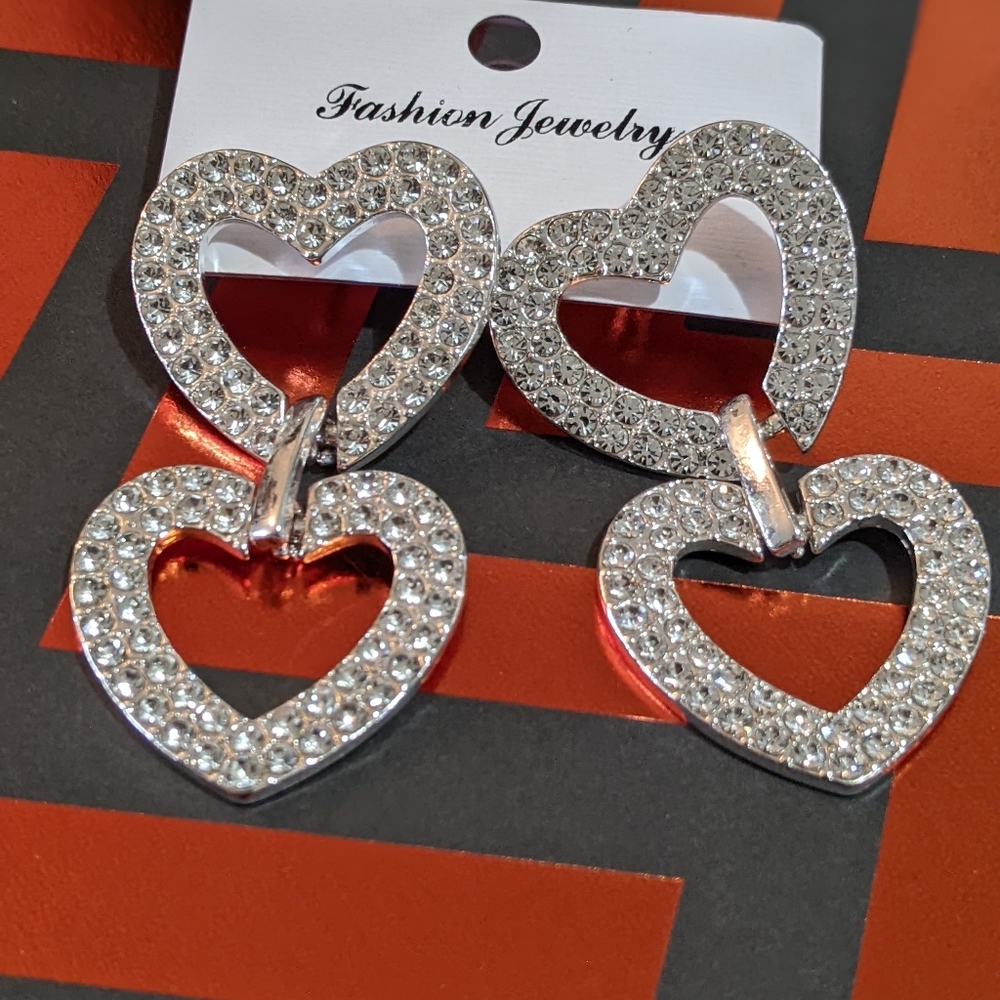 Heart Earings with Rhinestones